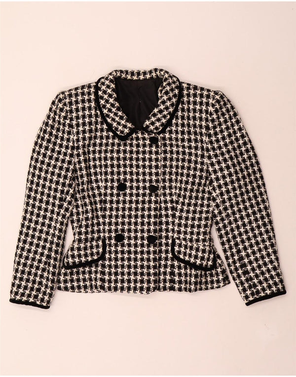 Vintage mujer doble pecho Blazer chaqueta Reino Unido 14 mediano negro Houndstooth