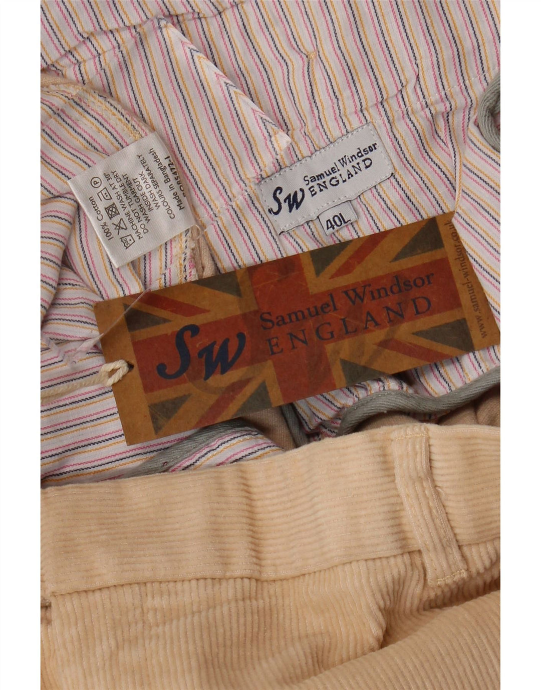 SAMUEL WINDSOR Pantalón recto de pana para hombre W40 L33 Algodón beige