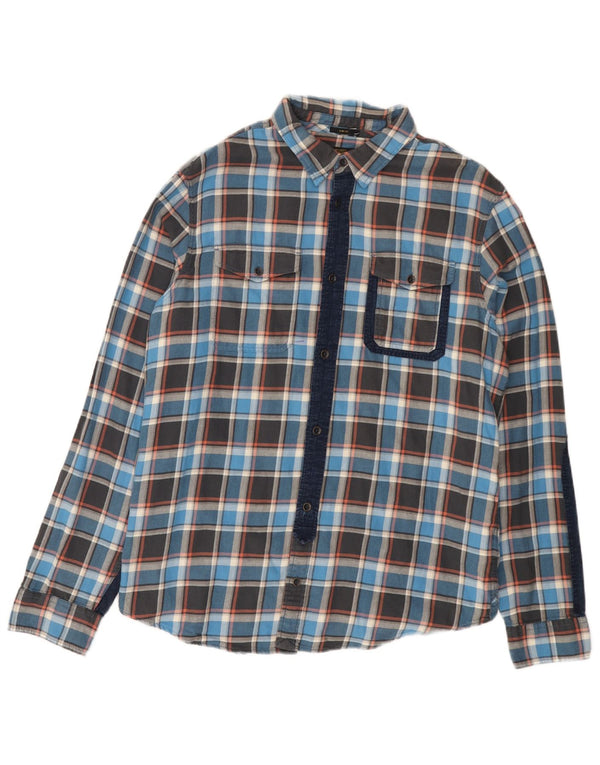 ALL SAINTS Mens Slim Fit Flannel Shirt Large Blue Check Cotton