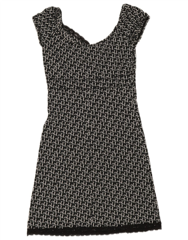 Liu Jo Vestido Acampanado IT 42 Medio Negro Geométrico Poliéster