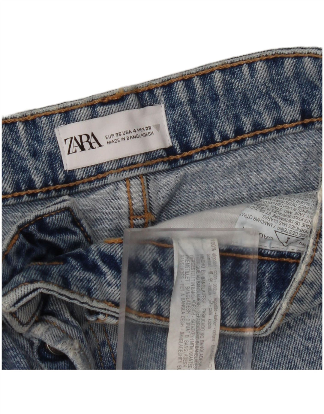 ZARA Mujer Shorts Vaqueros Desgastados EU 36 XS W26 Algodón Azul