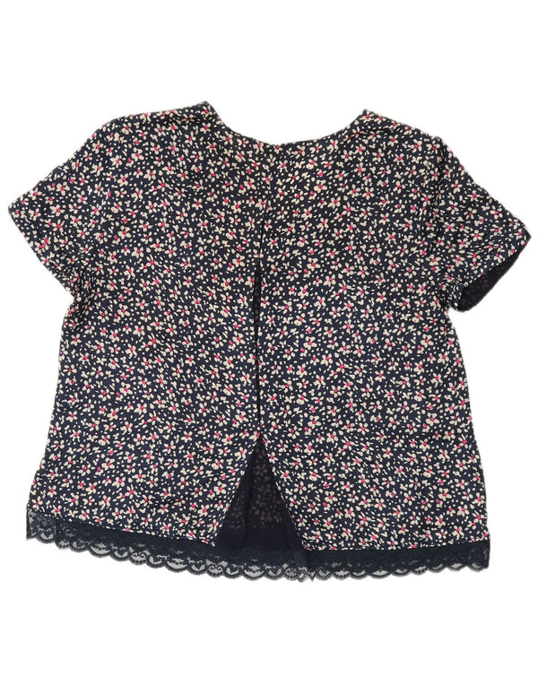 ZARA Blusa Mujer Top UK 40 Grande Azul Marino Floral