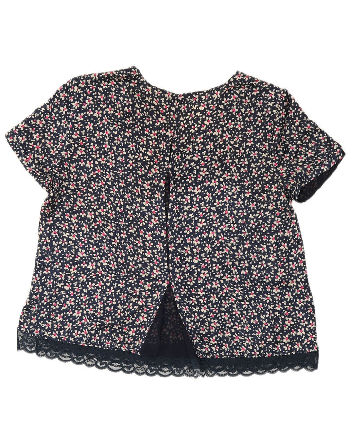 ZARA Blusa Mujer Top UK 40 Grande Azul Marino Floral