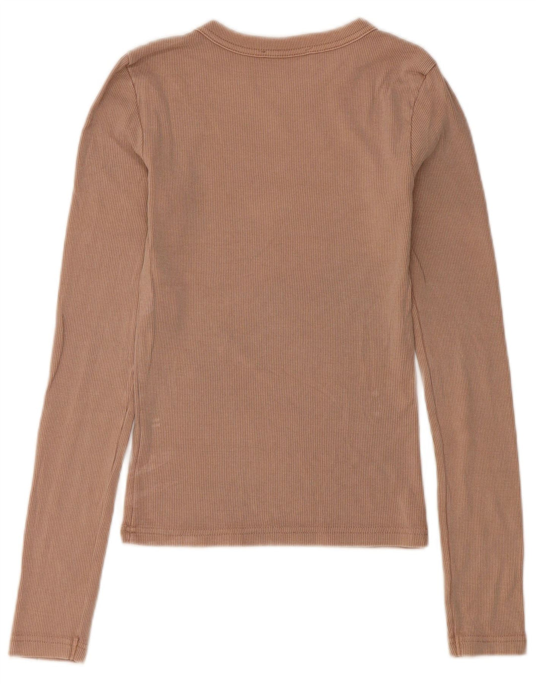 Zara Mujer Top Manga Larga UK 8 Pequeño Algodón Beige
