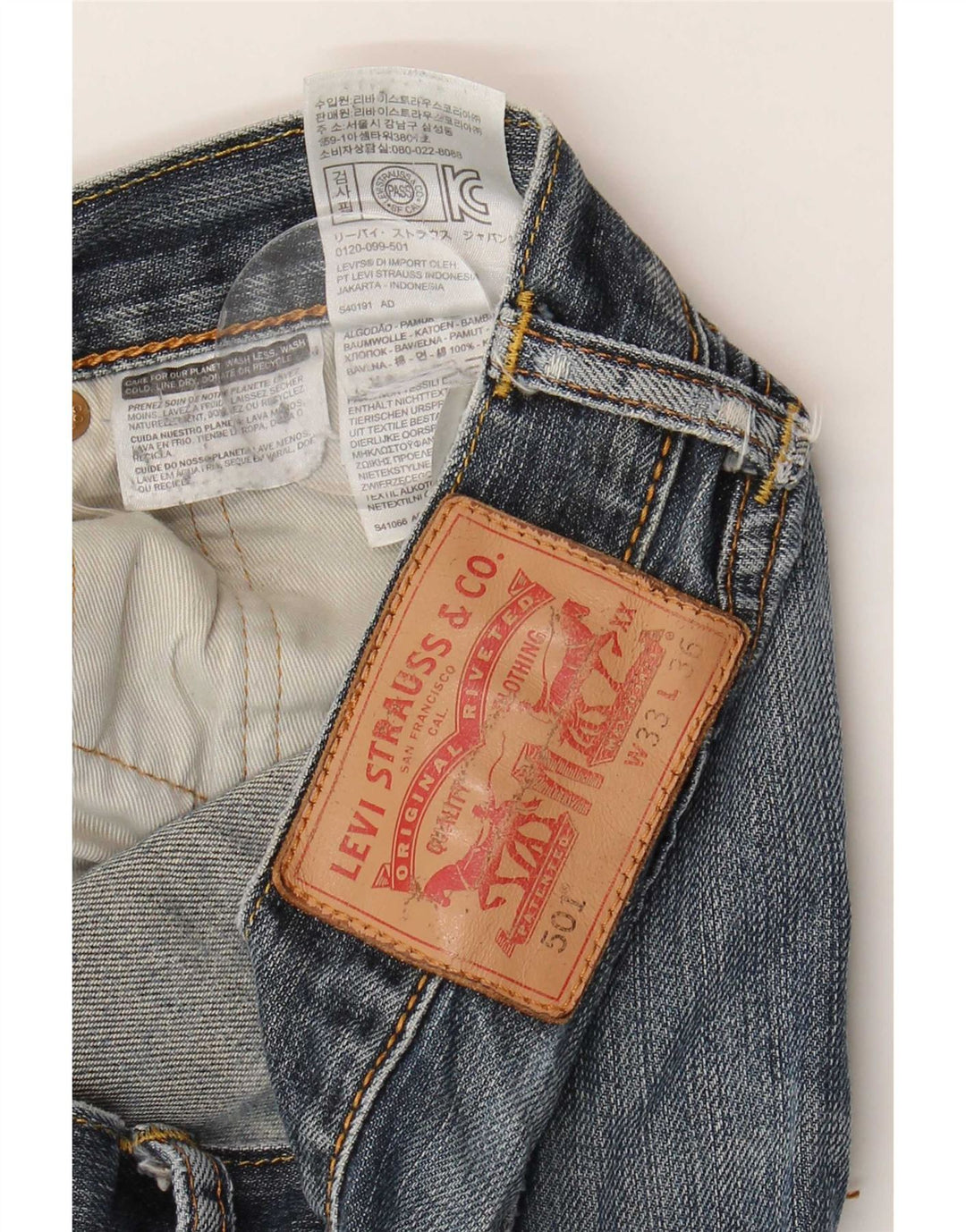 Levi's Jeans rectos desgastados 501 para hombre W33 L36 Algodón azul