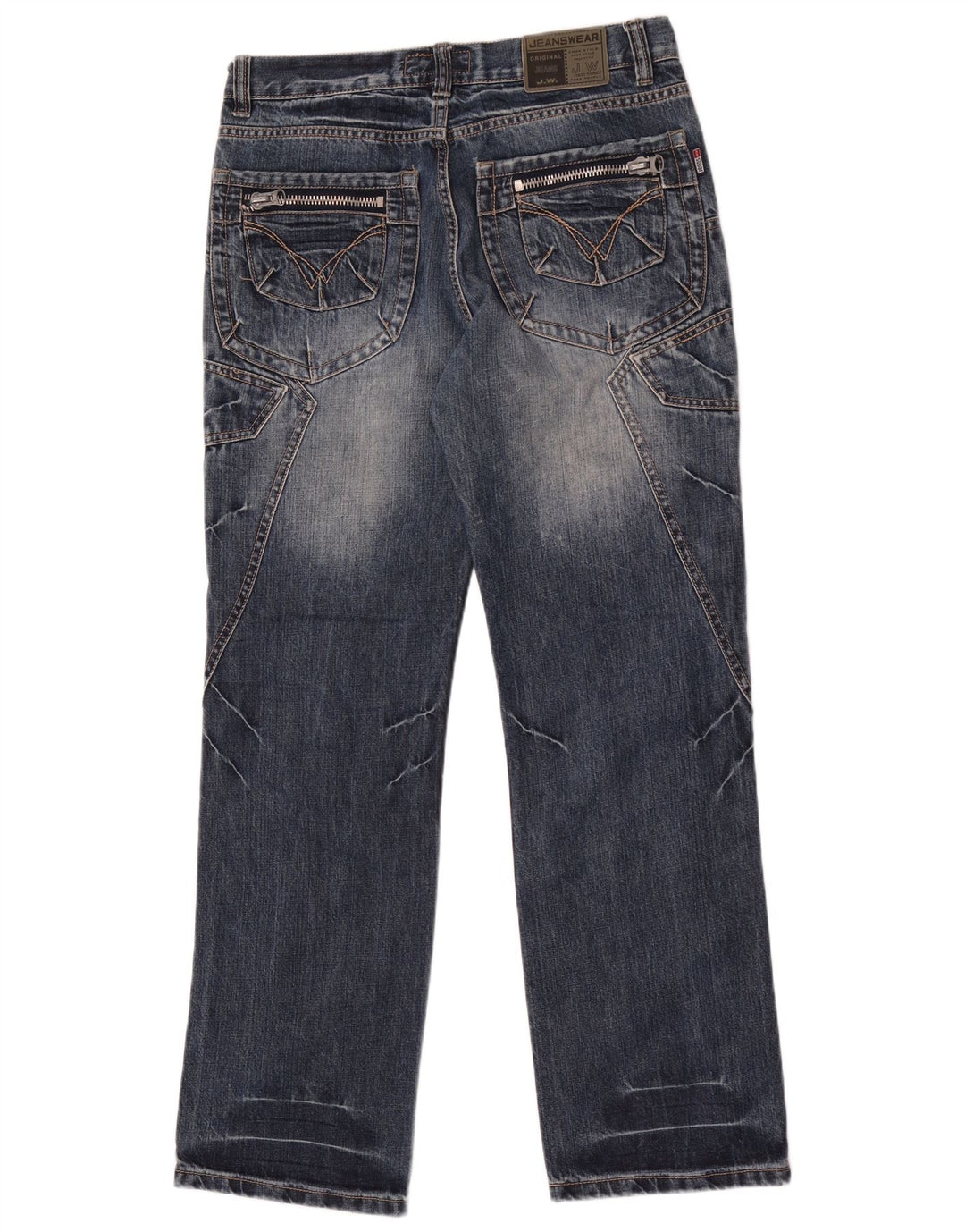 Vaqueros rectos vintage para hombre W32 L32 algodón patchwork azul