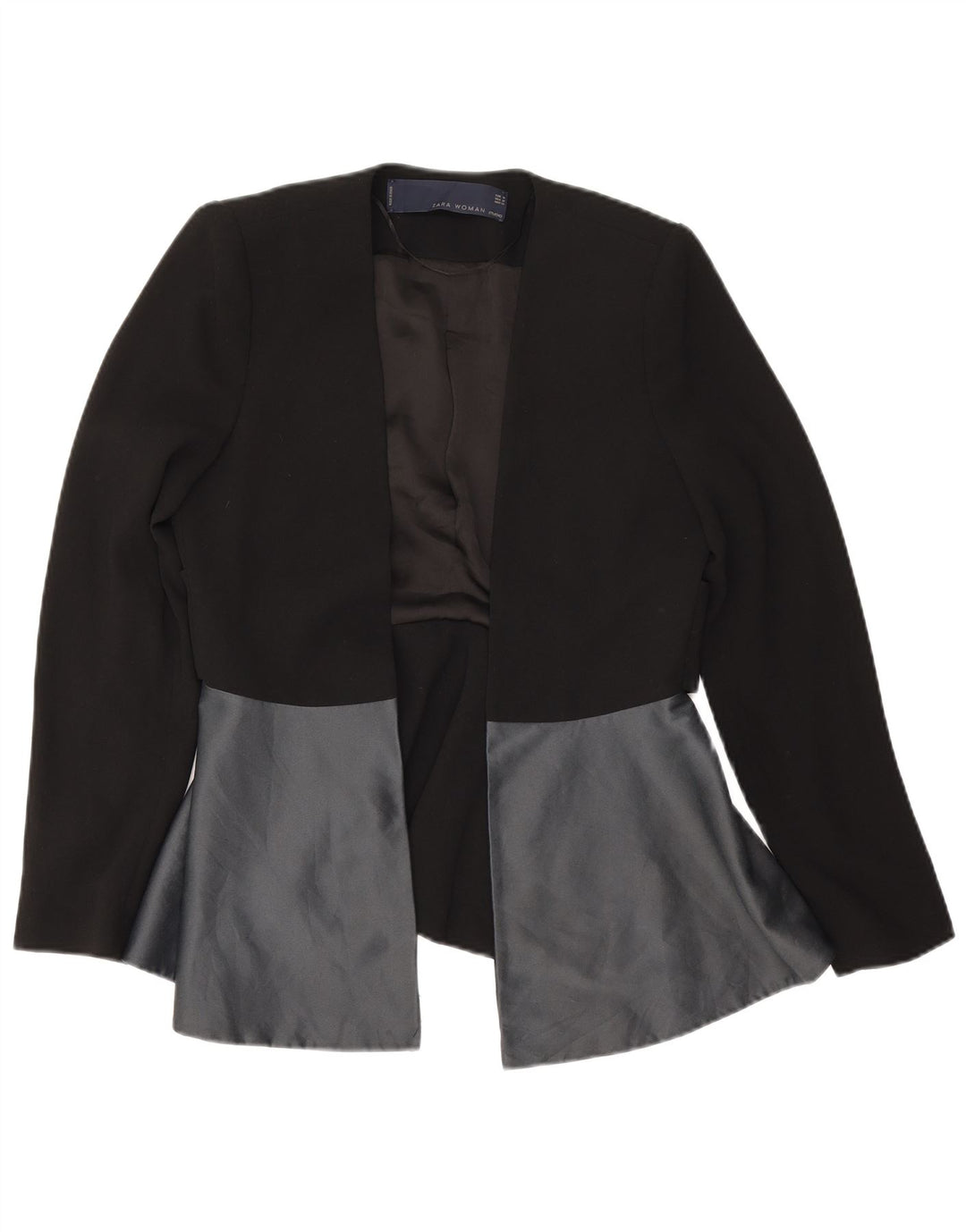 Zara Mujer Chaqueta Americana Abierta UK 44 Mediana Negro Colorblock Poliéster