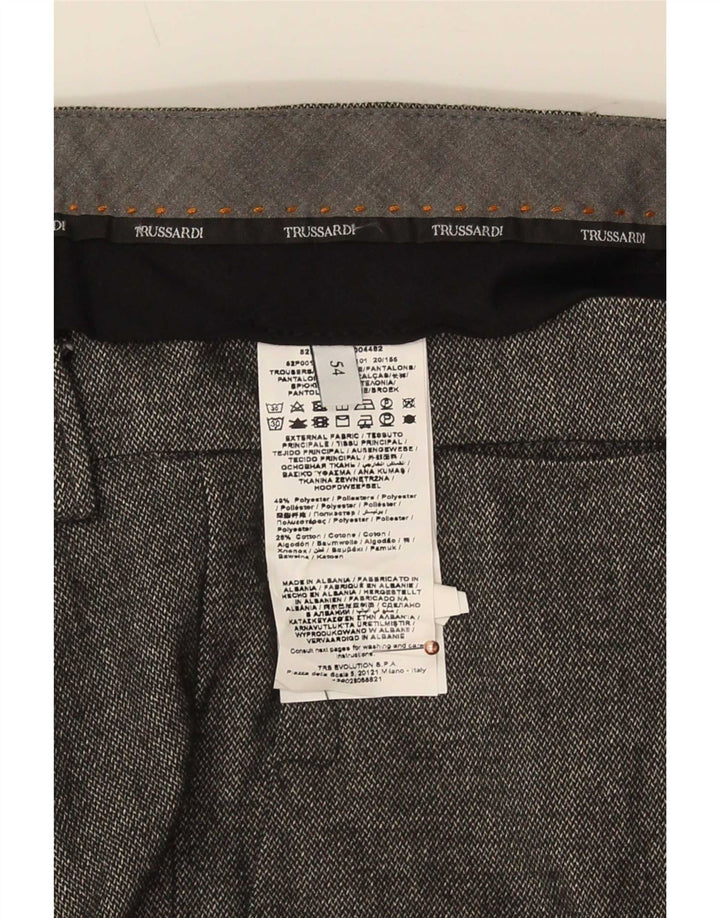Trussardi Pantalón de traje slim para hombre IT 54 2XL W40 L34 Gris Poliéster