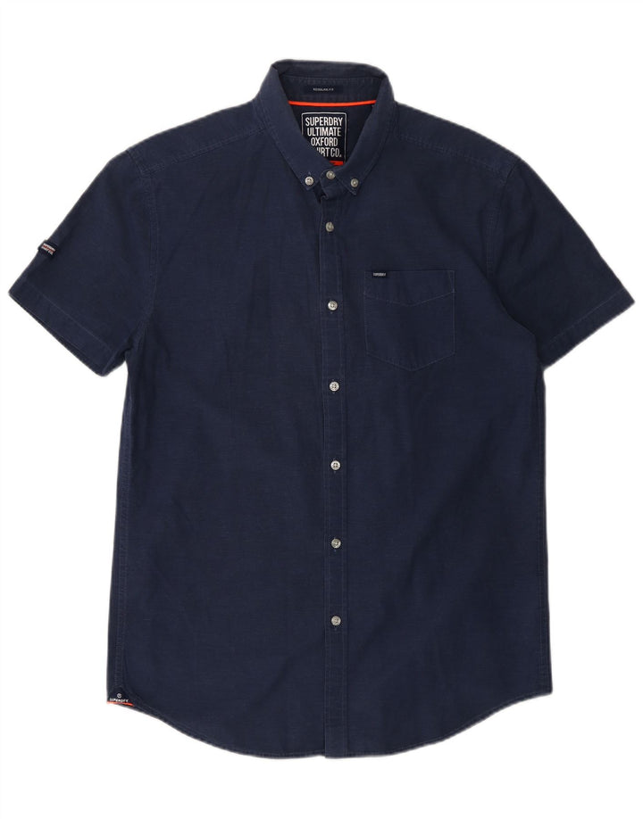 SUPERDRY Camisa de manga corta de corte regular para hombre de algodón azul marino medio