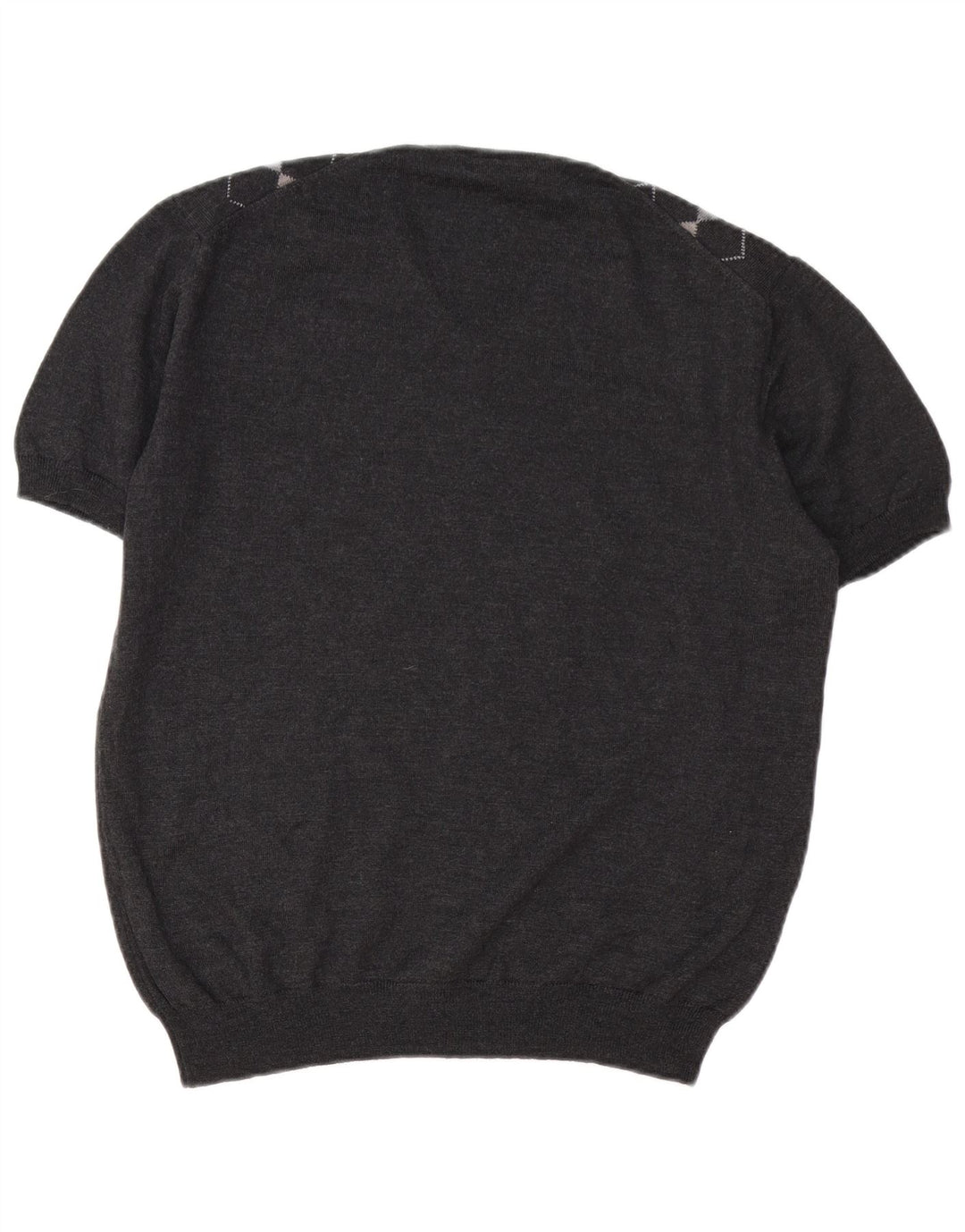 VINTAGE Mujer V-Cuello Jumper Suéter Reino Unido 16 Grande Gris Argyle/Diamond