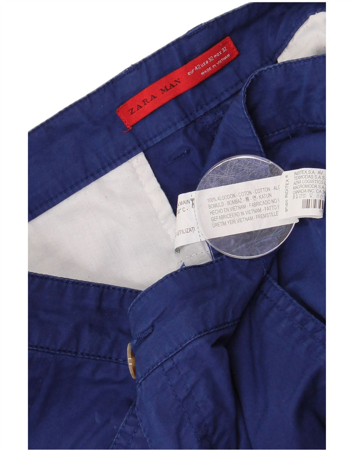 ZARA Pantalones cortos chinos para hombre EU 42 Large W32 Algodón azul