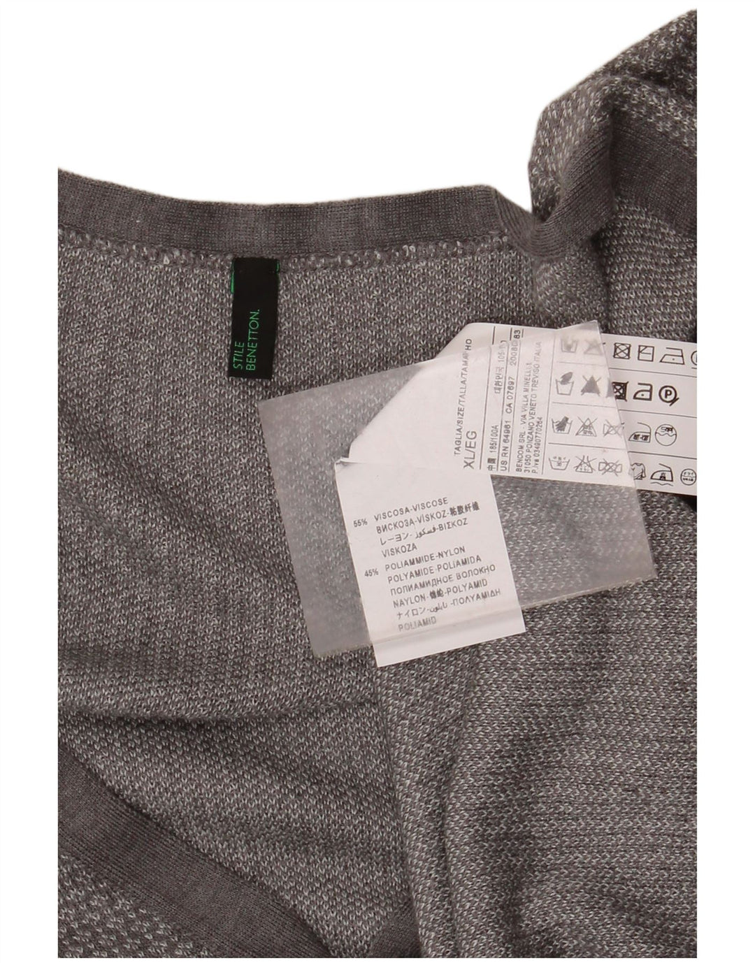 BENETTON Suéter tipo cárdigan para mujer UK 40 XL Viscosa moteada gris
