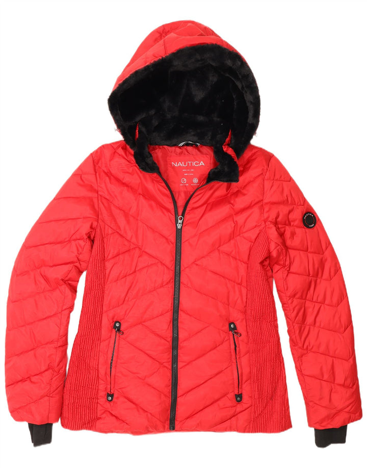 Nautica Chaqueta acolchada con capucha para mujer UK 44 Poliéster rojo mediano