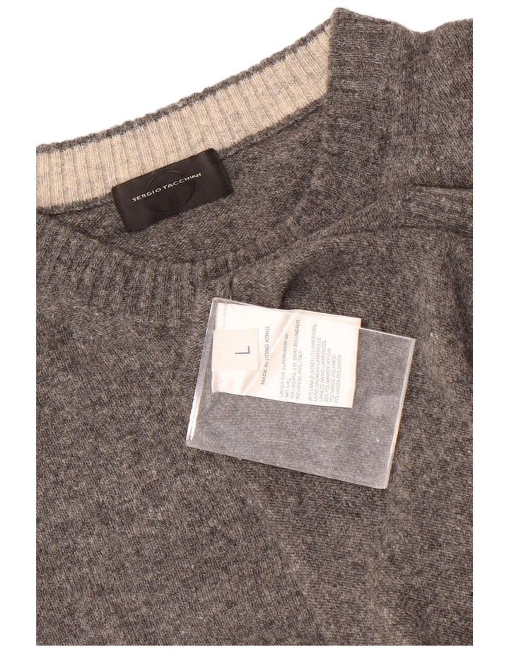 Sergio Tacchini Jersey de cuello redondo para hombre de lana moteada gris grande
