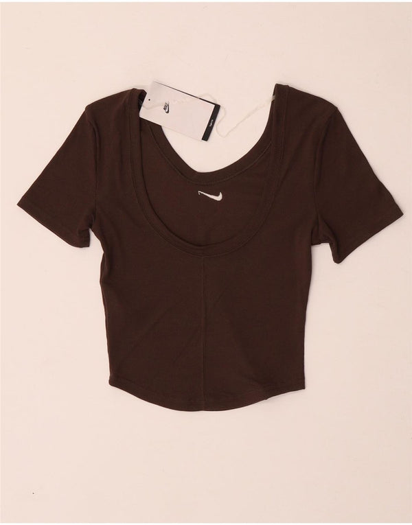 Nike Camiseta corta para mujer UK 4 XS Marrón Poliéster