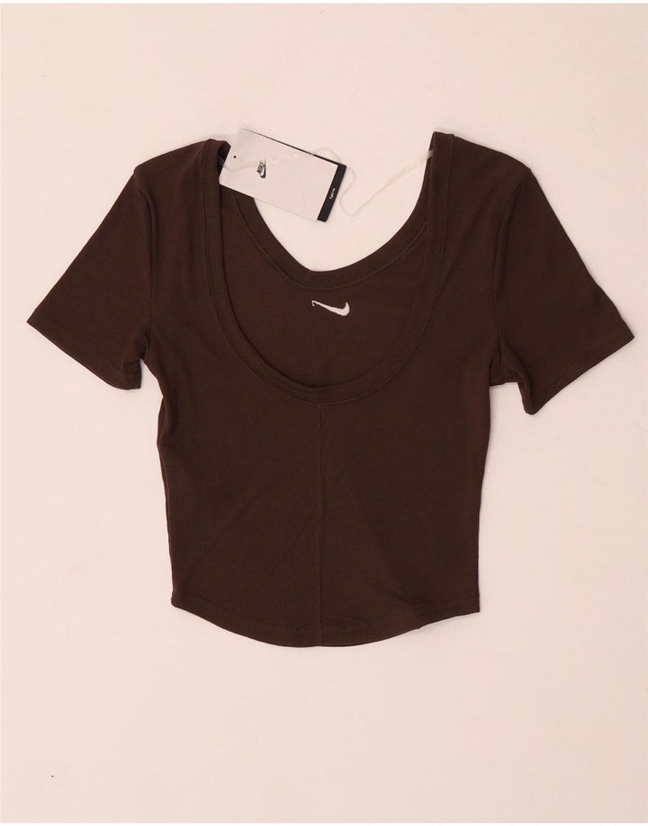 Nike Camiseta corta para mujer UK 4 XS Marrón Poliéster