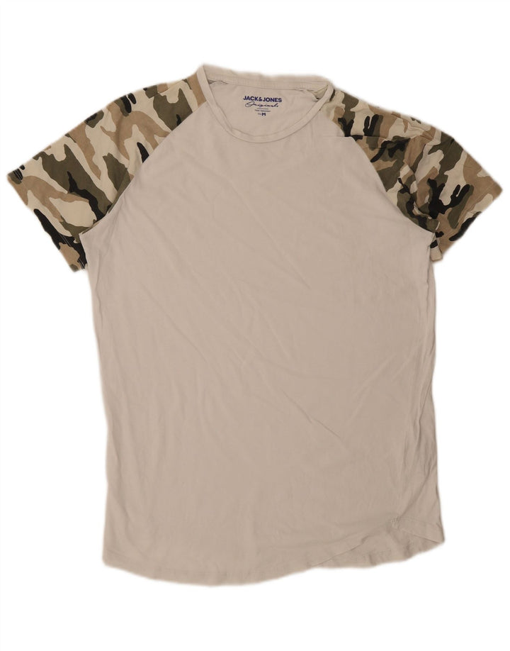 JACK & JONES Hombre Camiseta Top Medium Blanco Camuflaje Algodón