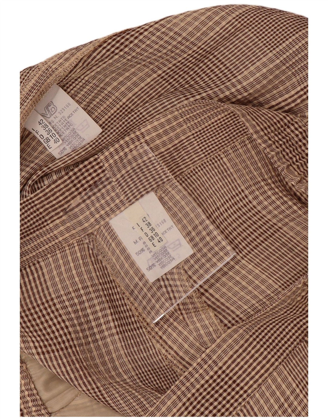 VINTAGE Mujer 4 Botones 2 Piezas Set UK 10 Pequeño W28 Acetato de Cuadros Marrón