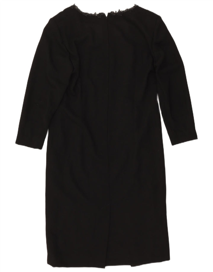 VINTAGE Vestido de manga larga para mujer Reino Unido 14 Grande Negro
