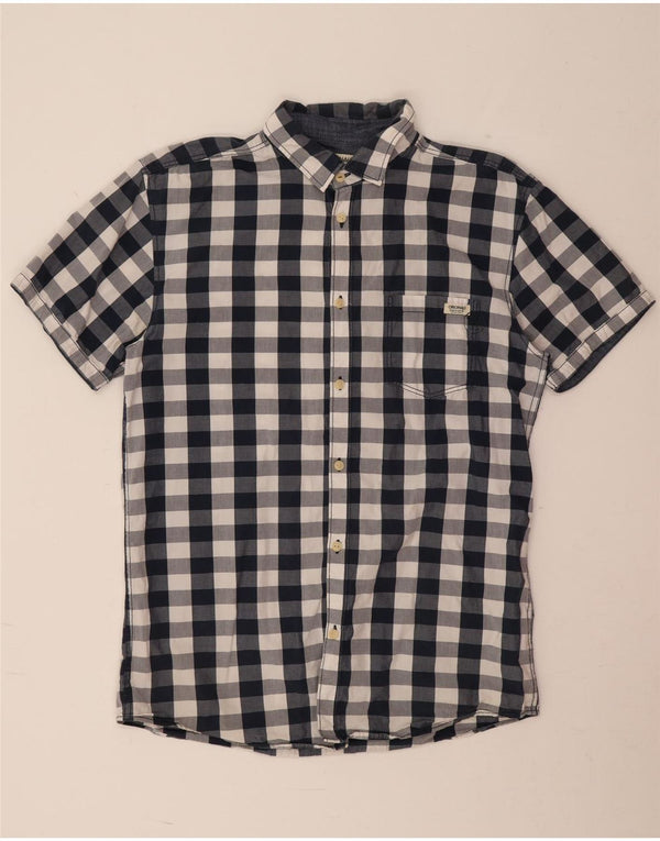 Jack & Jones Hombre Camisa De Manga Corta Large Azul Marino Cuadros De Algodón