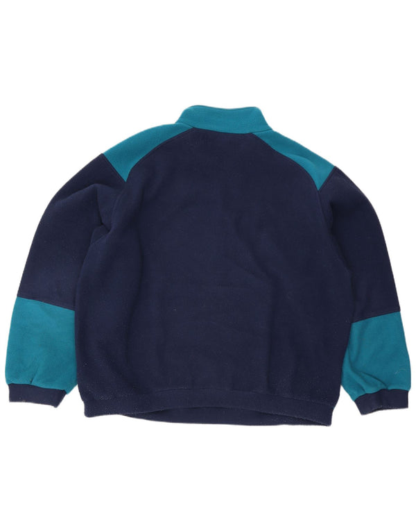 Vintage hombres zip cuello polar jersey 2XL azul colorblock