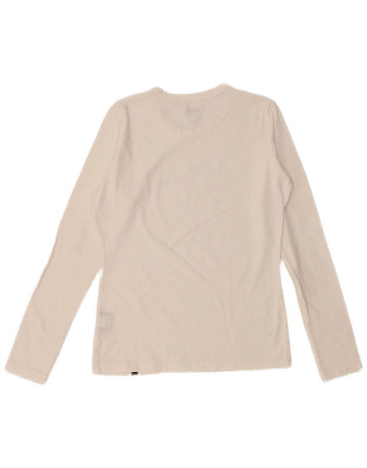 SLAM Womens Graphic Top Long Sleeve UK 10 Small White Cotton