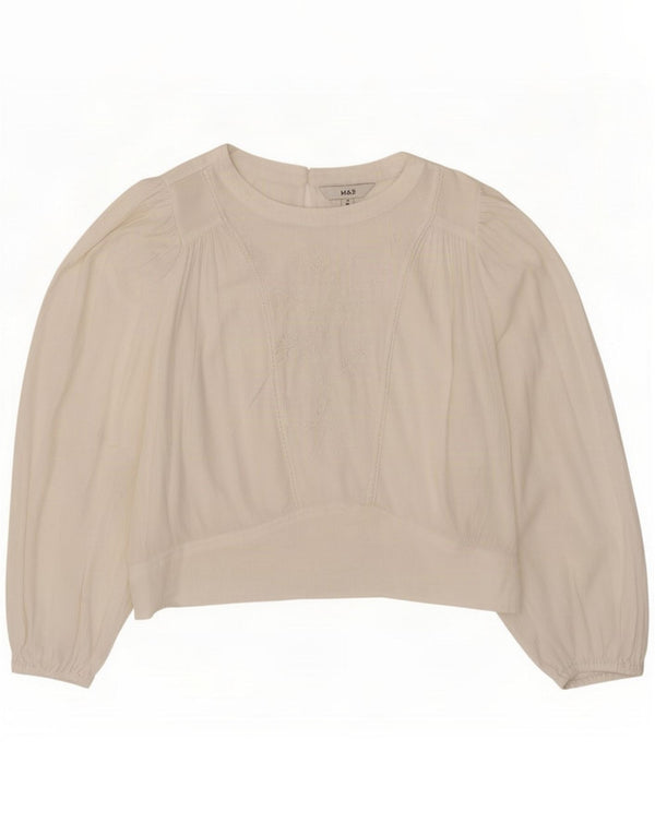 Marks & Spencer Blusa de Manga Larga para Mujer Top UK 44 Grande Blanco Floral