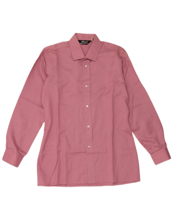 Vintage hombres camisa delgada tamaño 38 15 medio rosa geométrico