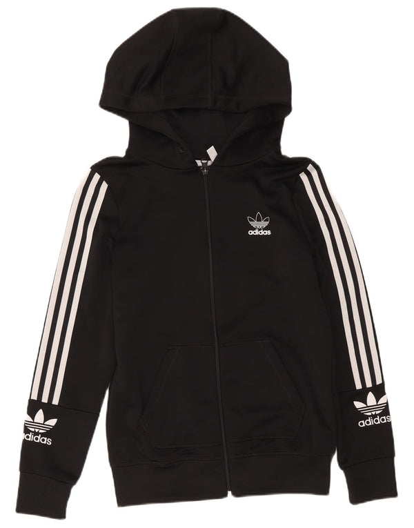Adidas - Sudadera con capucha para mujer con cremallera gráfica, talla 40, poliéster negro mediano