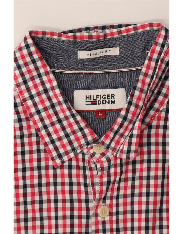 TOMMY HILFIGER Camisa de manga corta de ajuste regular para hombre, cuadros rojos grandes