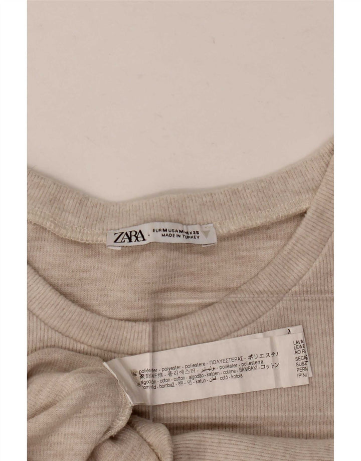 Zara Mujer Crop Camiseta Top UK 42 Medio Beige Poliéster