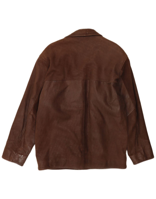 Vintage hombres sueltos ajuste 3 botones cuero blazer chaqueta Reino Unido 38 marrón medio