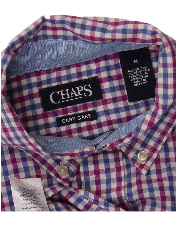 CHAPS Camisa de manga corta de fácil cuidado para hombre de algodón a cuadros azul medio