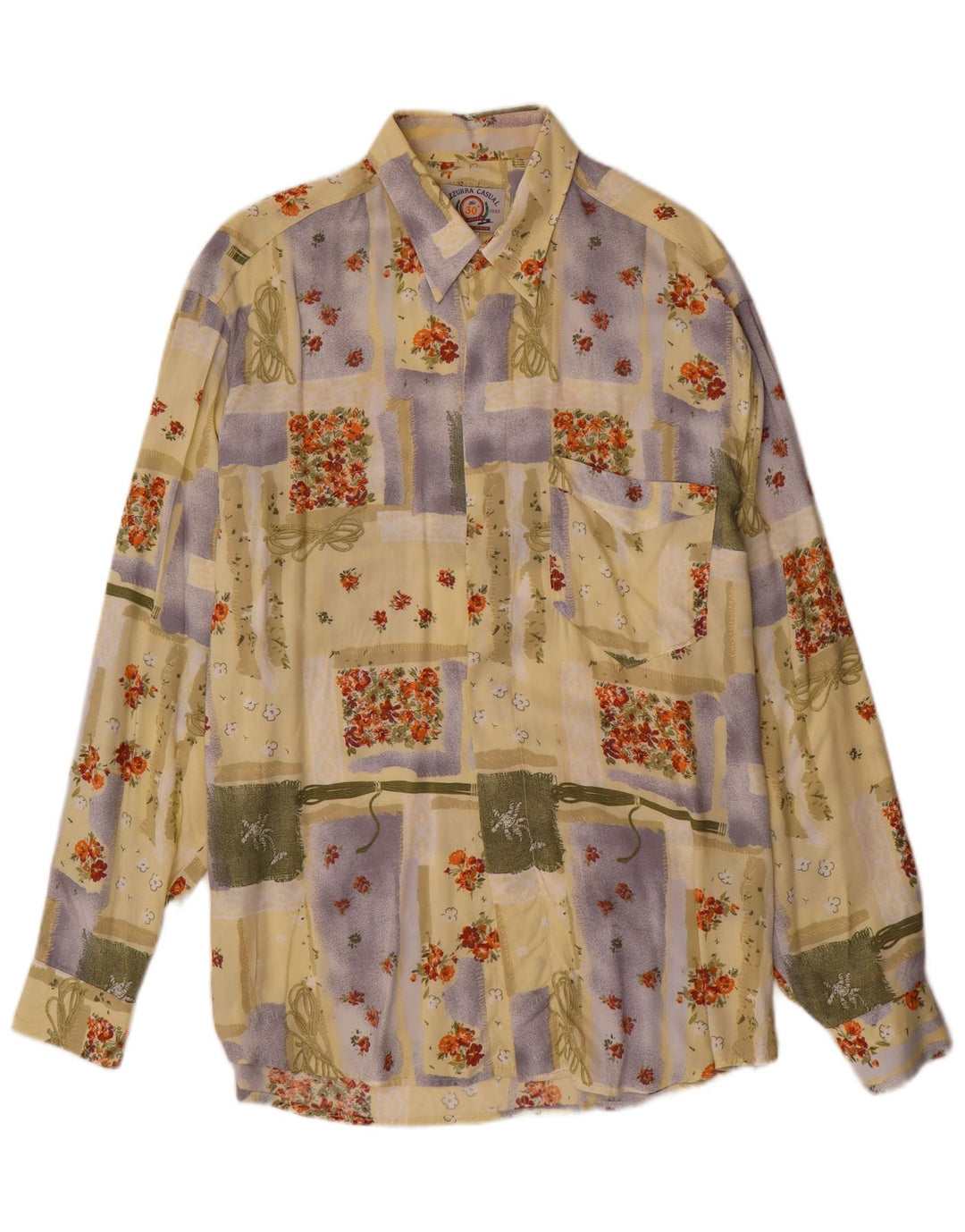 Camisa Azzurra Hombre Grande Viscosa Patchwork Amarilla