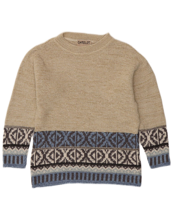 Camelot Jersey de cuello redondo para mujer UK 10 Small Beige Geométrico