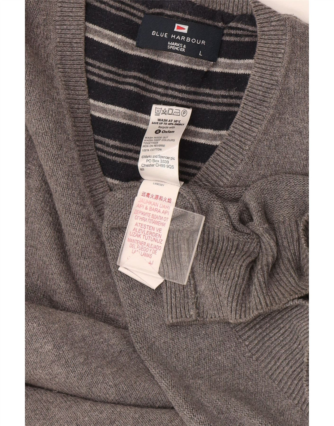 Marks & Spencer - Jersey para hombre con cuello en V, color azul, algodón gris grande