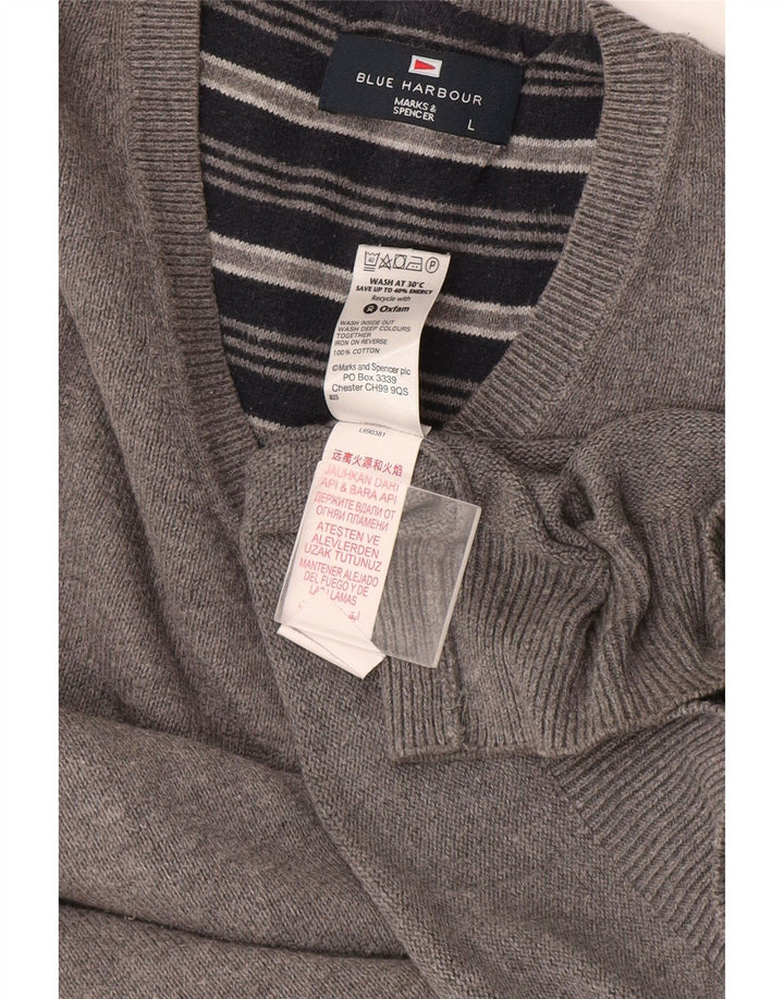 Marks & Spencer - Jersey para hombre con cuello en V, color azul, algodón gris grande