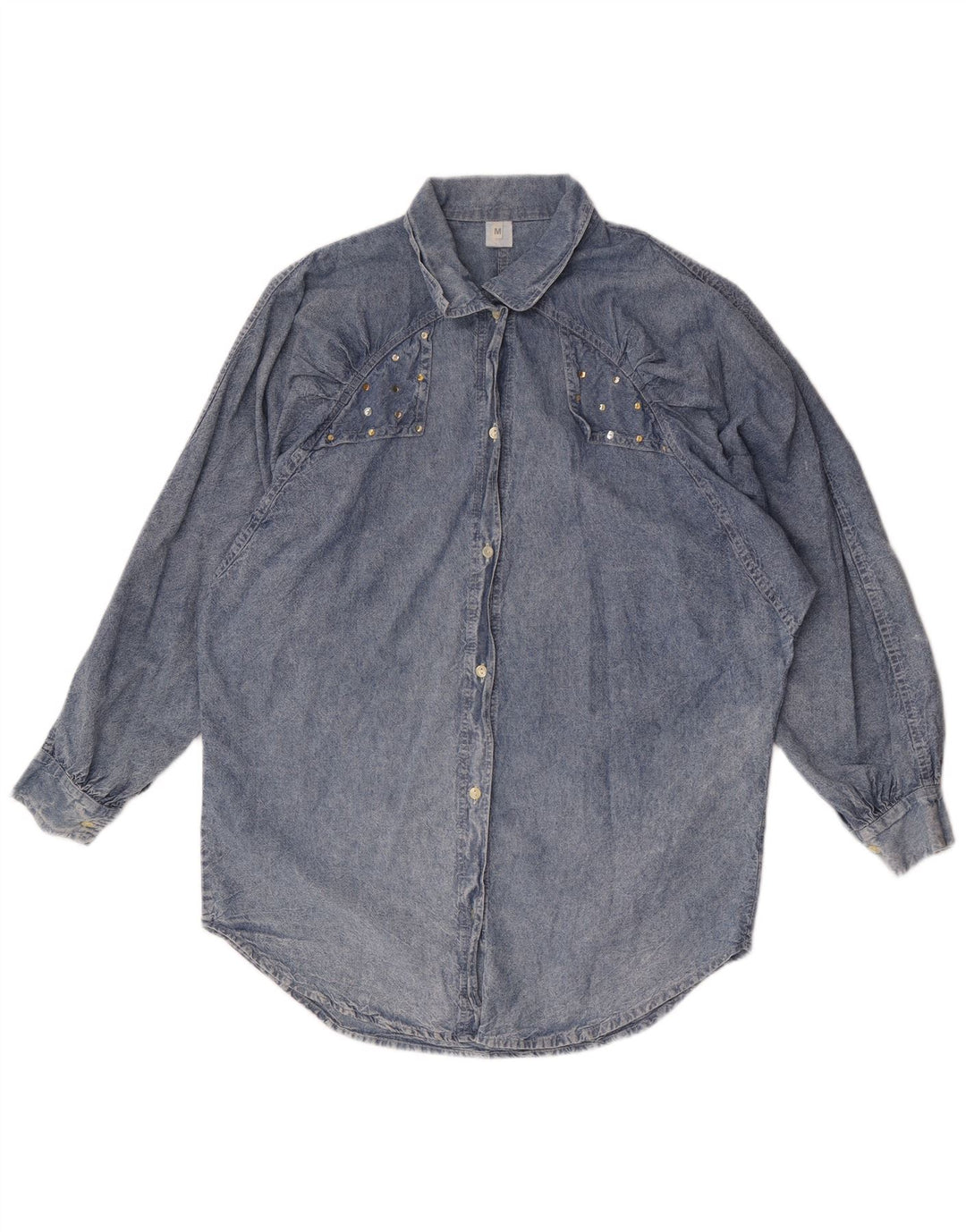 Vintage mujer camisa de mezclilla de gran tamaño Reino Unido 14 algodón azul medio