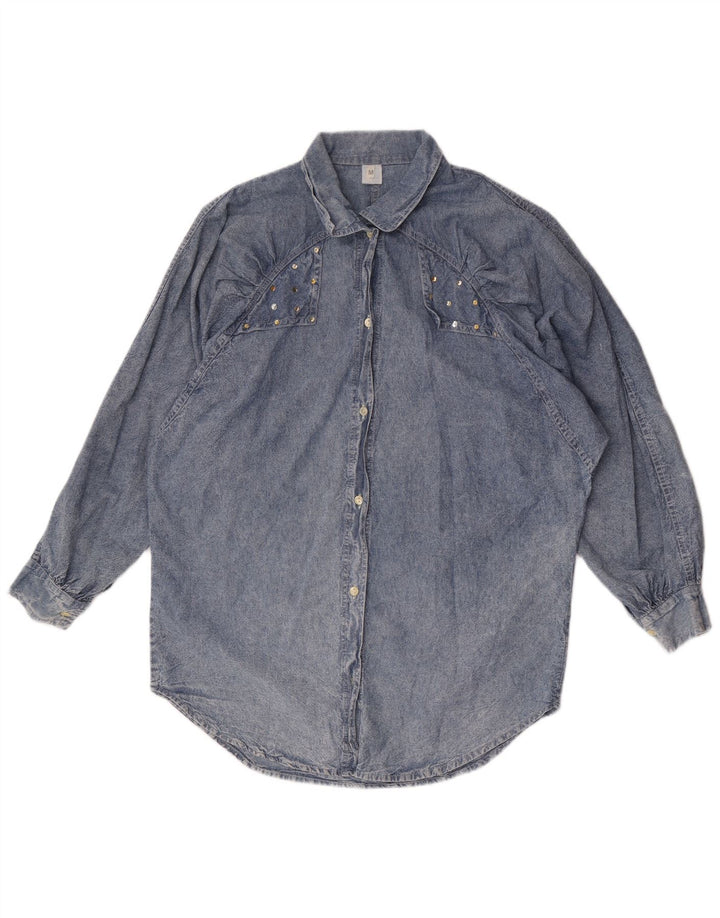 Vintage mujer camisa de mezclilla de gran tamaño Reino Unido 14 algodón azul medio