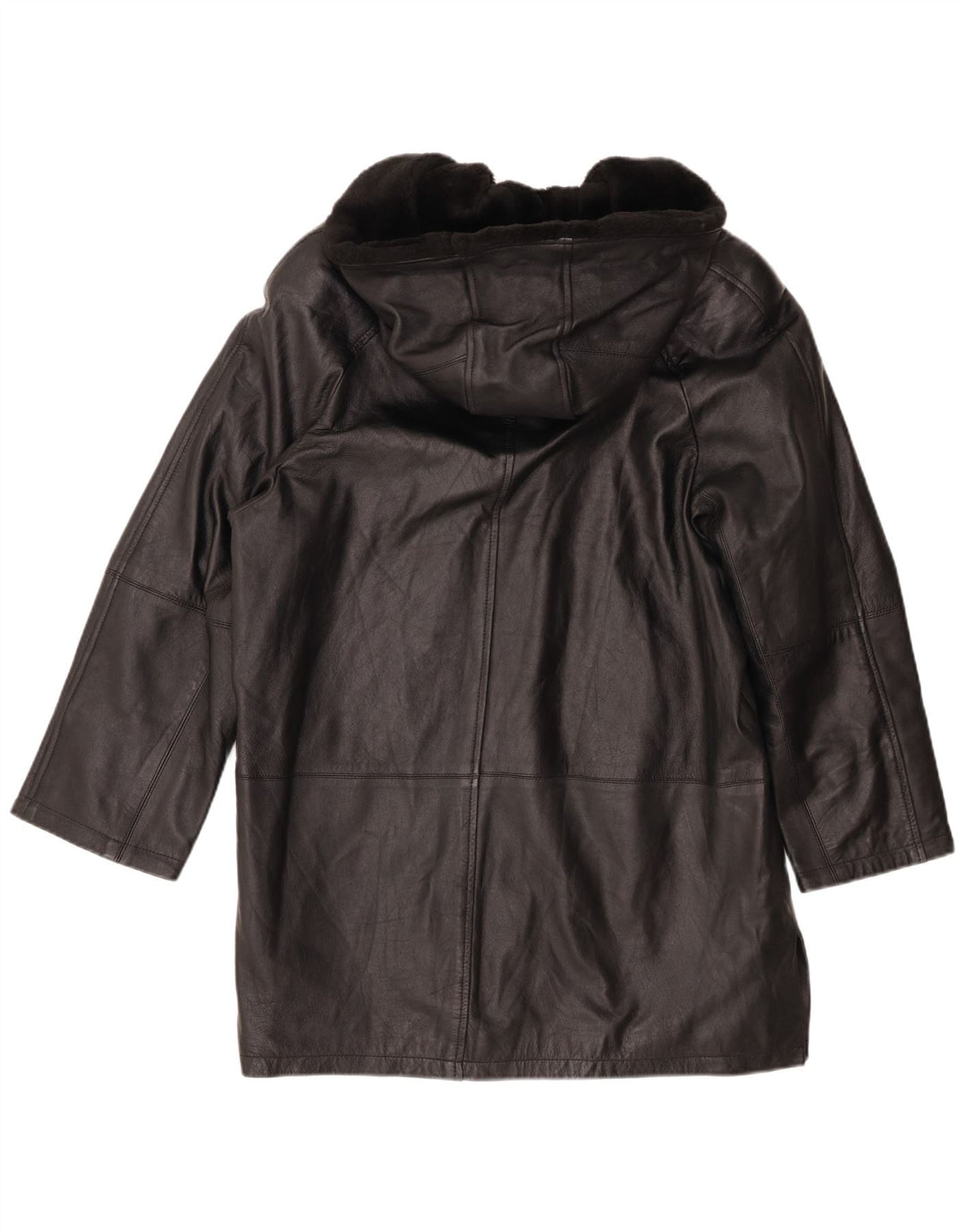 Abrigo de cuero extragrande con capucha para mujer Joy EU 40 Medium Black