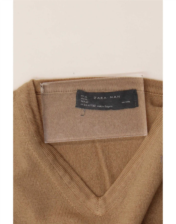 Zara Hombre Jersey Cuello Pico XL Lana Marrón