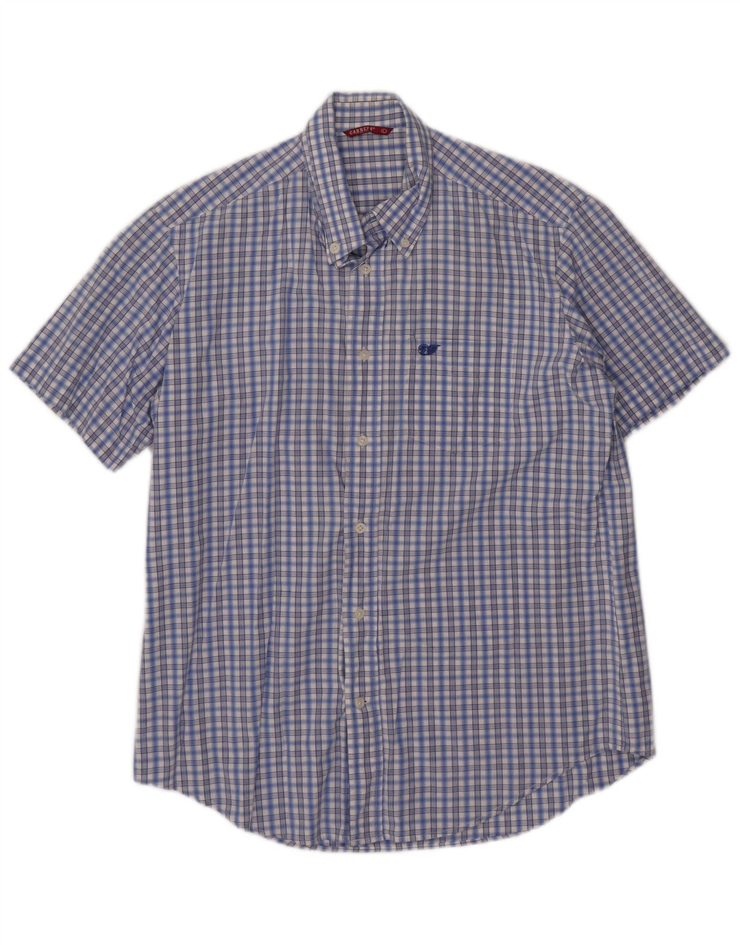 Carrera Camisa de manga corta para hombre de algodón a cuadros azules grandes