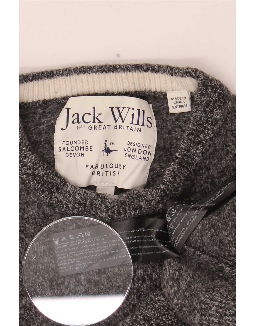 Jack Wills Suéter tipo jersey con cuello redondo para mujer, Reino Unido 12, gris medio moteado