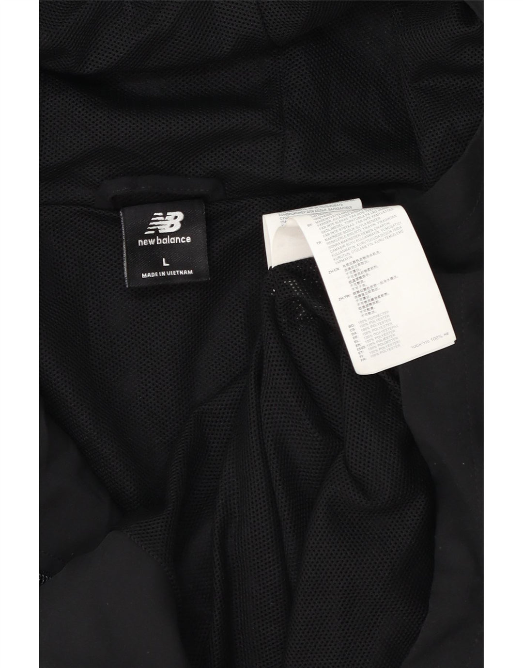 New Balance Chaqueta impermeable con capucha gráfica para hombre Reino Unido 40 Poliéster negro grande