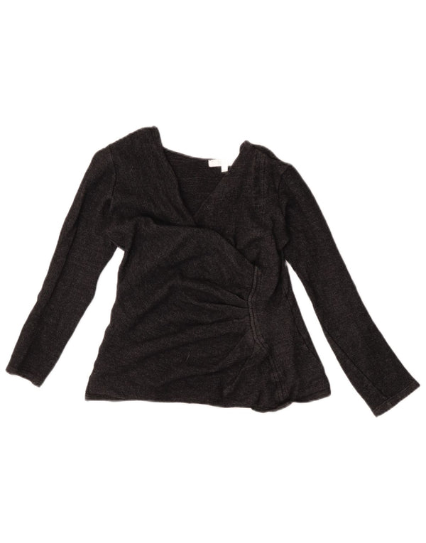 Max Mara Blusa corta de manga larga para mujer UK 10 Small Grey Wool