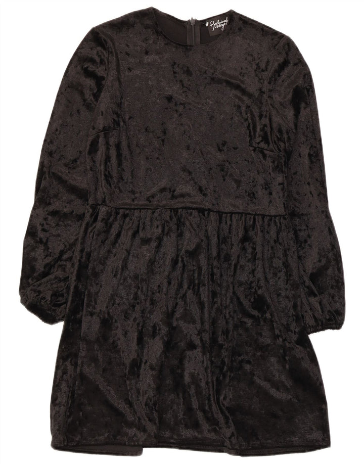 Asos Vestido Acampanado De Manga Larga UK 8 Small Poliéster Negro