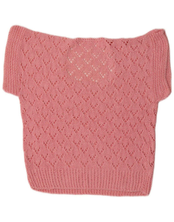 Vintage Womens Short Sleeve Boat Neck Jumper Sweater UK 16 Large Pink
