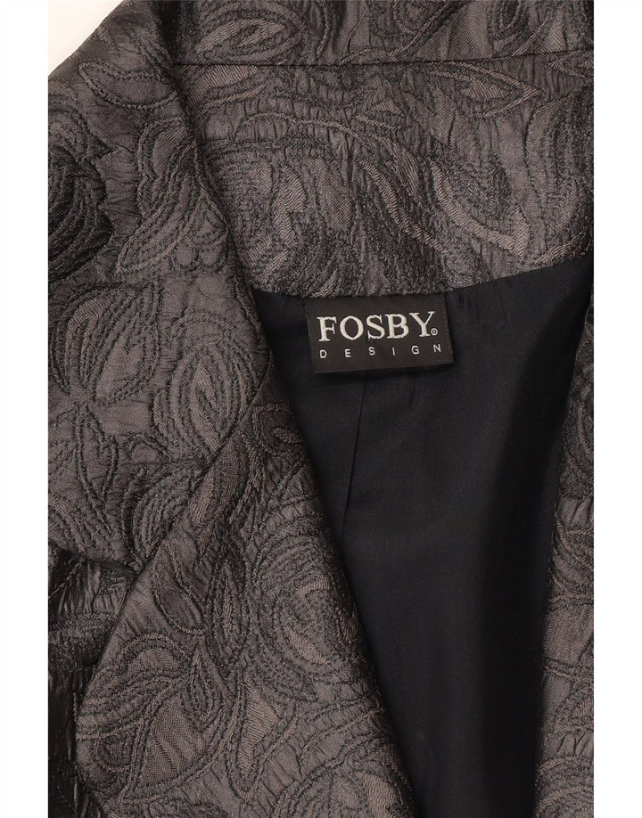 VINTAGE Womens 1 Button Blazer Jacket UK 16 Large Black Floral Rayon Vintage Vintage and Second-Hand Vintage from Messina Hembry 