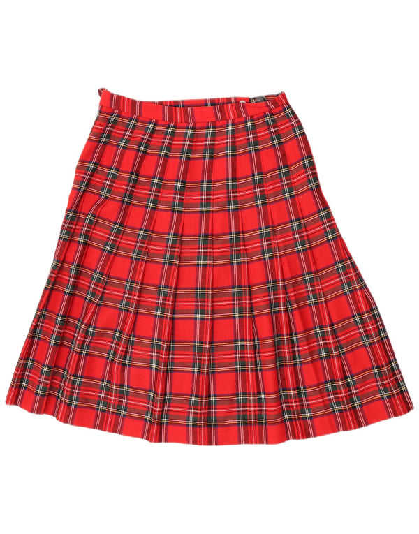 Falda envolvente plisada vintage para mujer IT 42 Mediana W30 Poliéster a cuadros rojos
