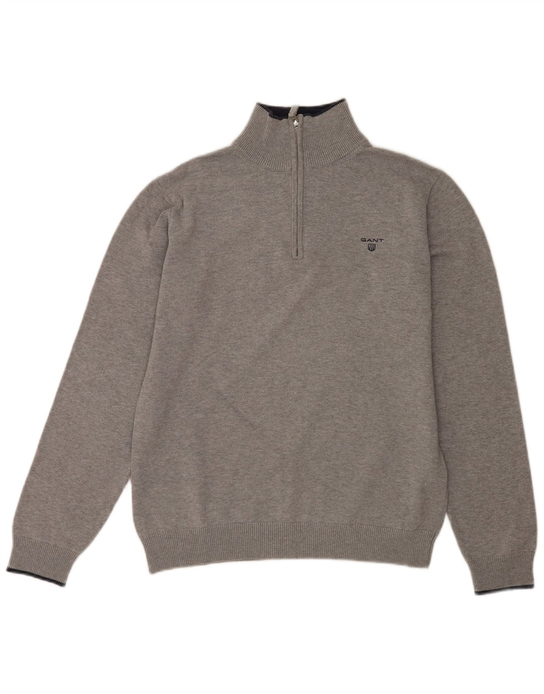 Gant Jersey con cuello y cremallera para hombre, talla grande, algodón gris